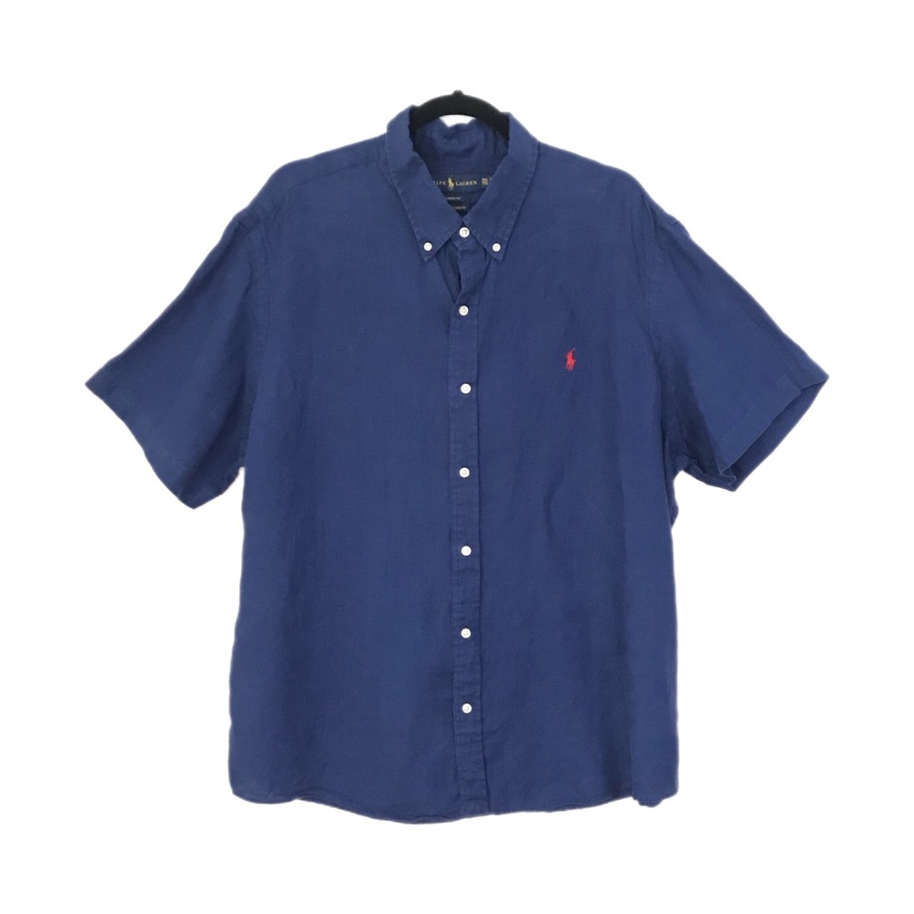 Polo Ralph Lauren Linen Shirt XXL Navy RL Untucked Fit Button up Classic Fit